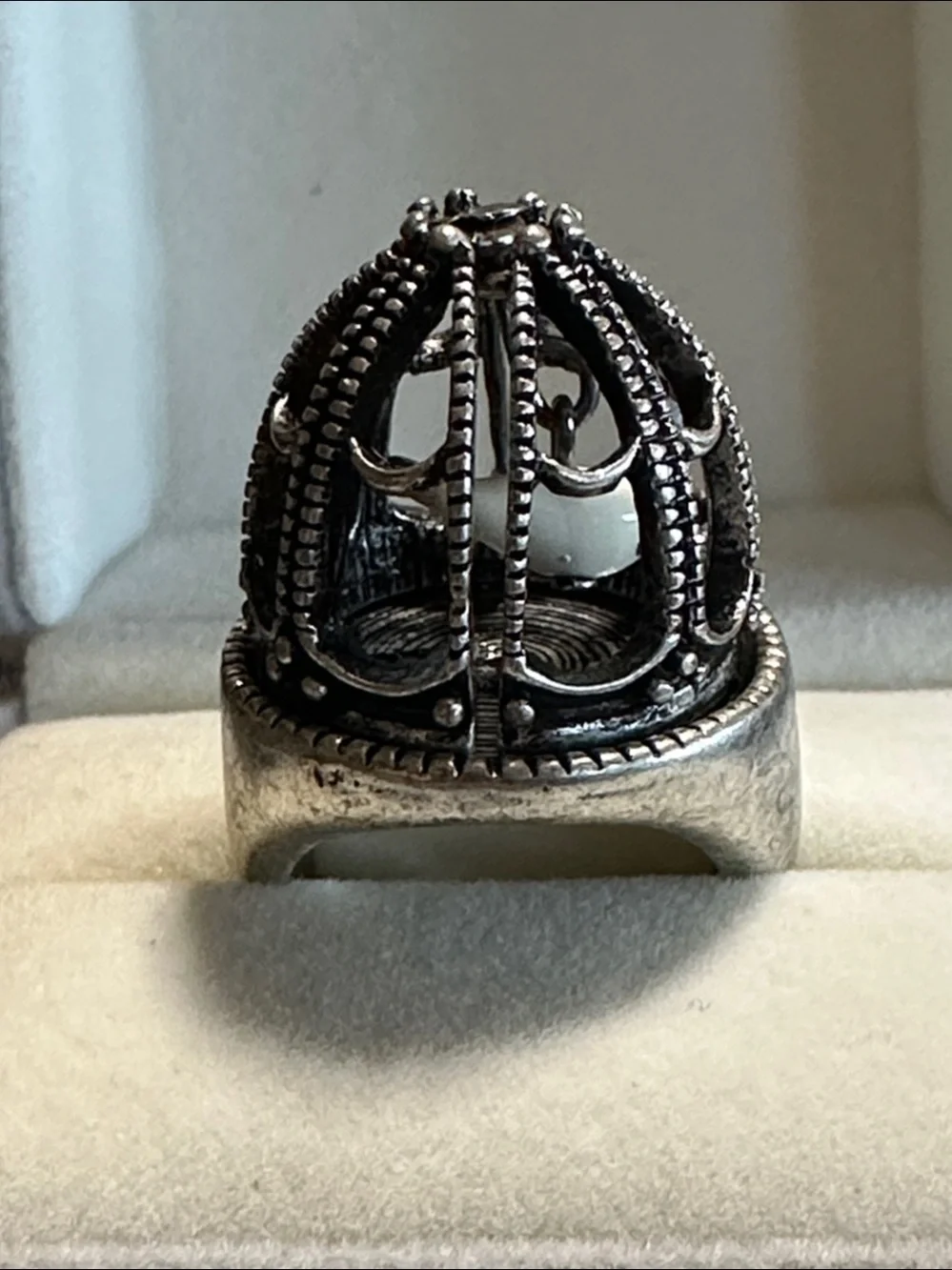 Bird In A Cage Silver-Tone Statement Ring